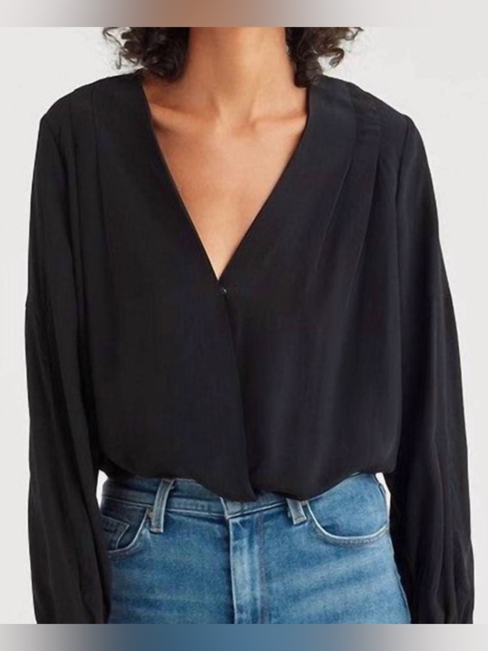 7 For All Mankind Black V-Neck Long Sleeve Blouse